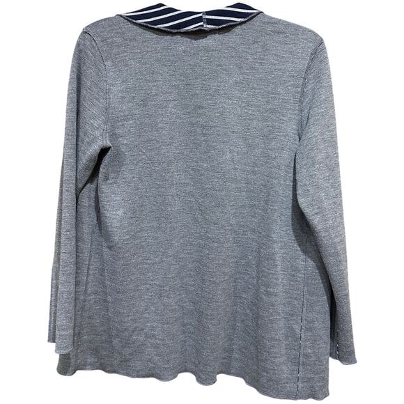 Weekends By Chicos Cardigan Women Size 0 US S Gray Blue Striped Drape Open Front - Picture 2 of 7